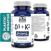 Vitamin D3 K2 180 Softgels, 6-Month Supply, 1000 IU D3 + 120mcg K2 MK-7, Organic Coconut Oil Base, Supports Bones, Teeth, Mus
