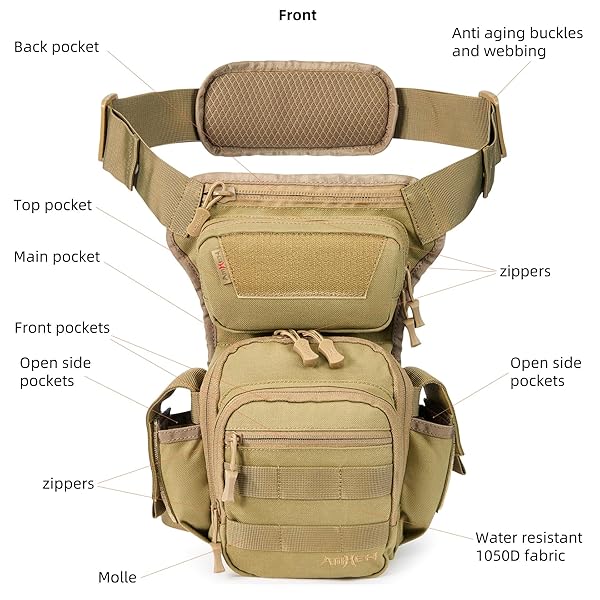 AMHEH 4.5L TACTICAL THIGH BAG – 1050D DROP LEG PACK WITH DETACHABLE LEG STRAP FOR MOTORCYCLE HIKING EVERYDAY CARRY, ADJUSTABLE WAISTS UP TO 59″ (TAN)