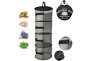 NATURAL BUY 12" Diameter Drying Rack 4 Level Compact Hanging Plant Dry Net (no Twisting) - Black Mesh Screen w/ Zipper for Each Level - Indoor & Outdoor Use in Closets, Grow Tents, Apartments, Small Spaces