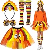 4PCS Thanksgiving Turkey Costume Set - Includes Turkey Headband, Glasses, Tutu Skirt and Running Socks for Women Thanksgiving Cosplay Party