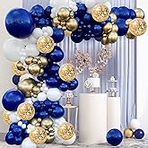 Zesliwy Navy Blue Gold Balloons Garland Kit, Navy Blue Gold White Confetti Balloons Arch Kit for Birthday Party Wedding Graduation Class of 2025 Prom Decorations……