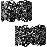 2 Pieces Black Bracelet for Women Gothic Vintage Filigree Jewelry Ladies Cuff Bracelets Bohemian Lace Bracelet Lace Cuff Bangle Wide Stretch Rhinestone Statement