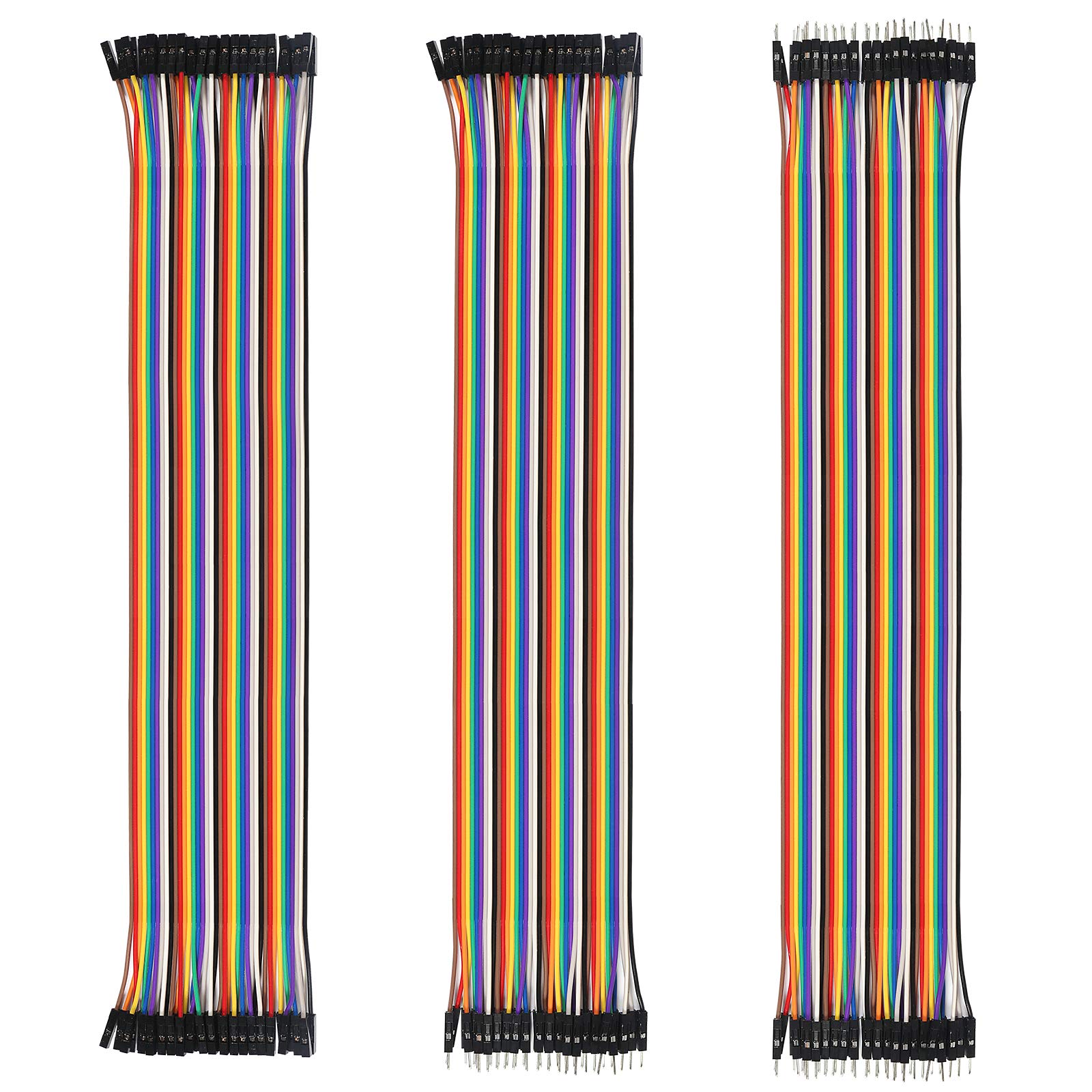 ALMOCN 120PCS Breadboard Jumper Dupont Wire,Multicolored 30cm 40pin Male to Female, 40pin Male to Male, 40pin Female to Female Breadboard Jumper Wires Ribbon Cables Kit for arduino