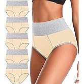 ASIMOON Womens Cotton Underwear High Waisted Slight Tummy Control Panties Soft Breathable Full Coverage Briefs Multipack
