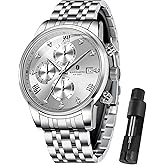 SAPPHERO Round Stainless Steel Watch for Men, 50M Waterproof Luminous Stylish Mens Gift Wristwatch with Date Display and Analog Quartz Design