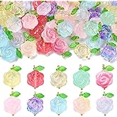 KitBeads 100pcs 10 Colors Glass Rose Flower Charms Valentine Romantic Floral Dangle Rose Charms for Jewelry Making Bracelets Necklaces Crafts Bulk
