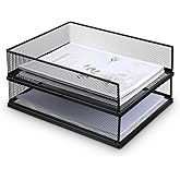 2 Pack Wire Mesh Letter Trays Paper Tray Desk File Organizer, Stackable Metal Front-Load Documents Tray for Office Supplies File