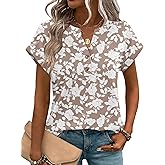 Zeagoo Women Tops Summer Short Sleeve T Shirts V Neck Dressy Casual Work Blouses Fashion Boho Clothes S-3XL