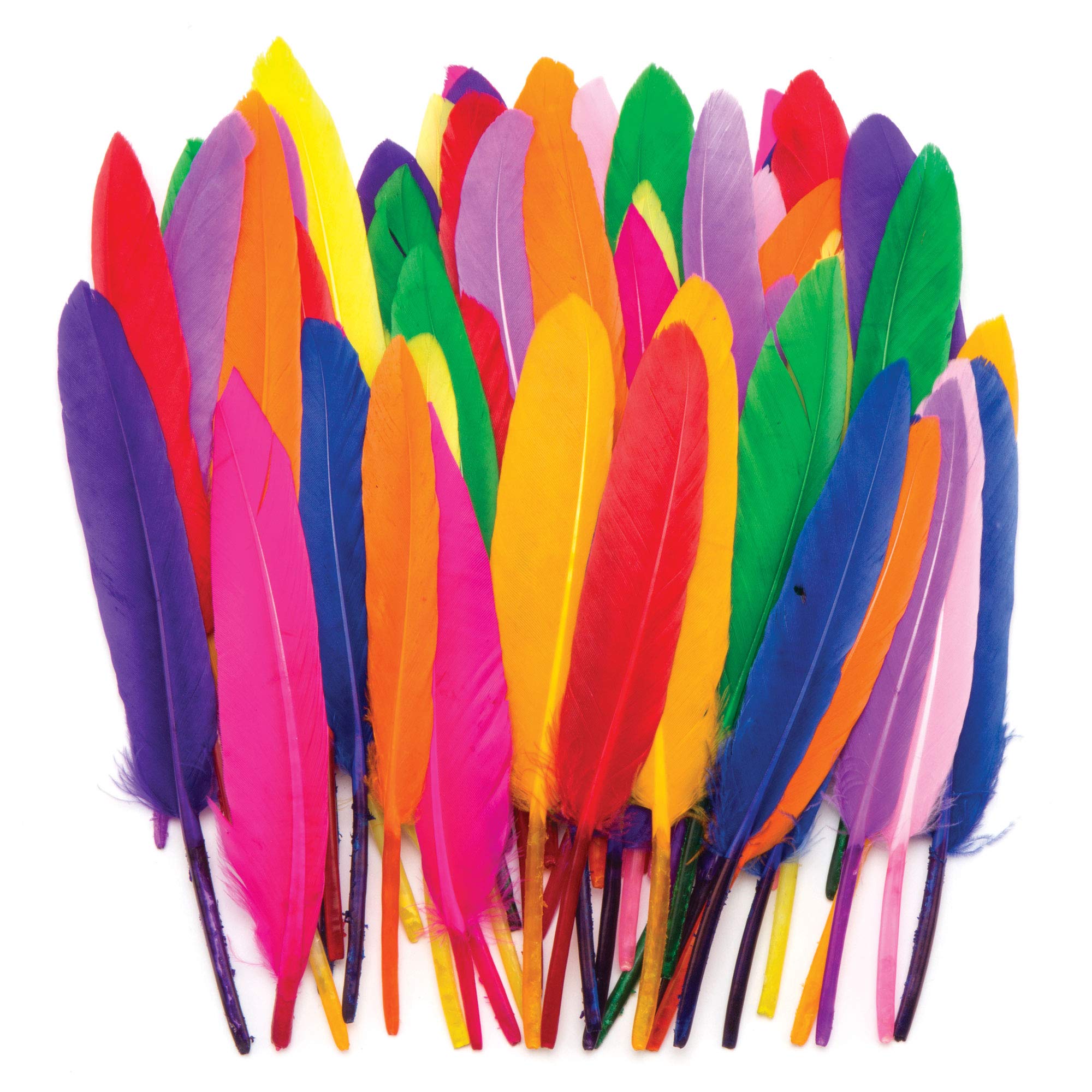 Baker Ross AR245 Mini Quill Feathers Value Pack — Ideal for Kids' Arts and Crafts, Sensory Stimulation, and More (Pack of 80), Assorted, 13cm