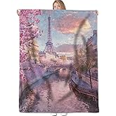 Paris Eiffel Tower Spring Throw Blanket Gifts for Women Girls Kids Adults, 50x60 in, Flannel Blankets for Bedroom, Camping, Couch, Room Decor, Fuzzy Warm Cozy Soft