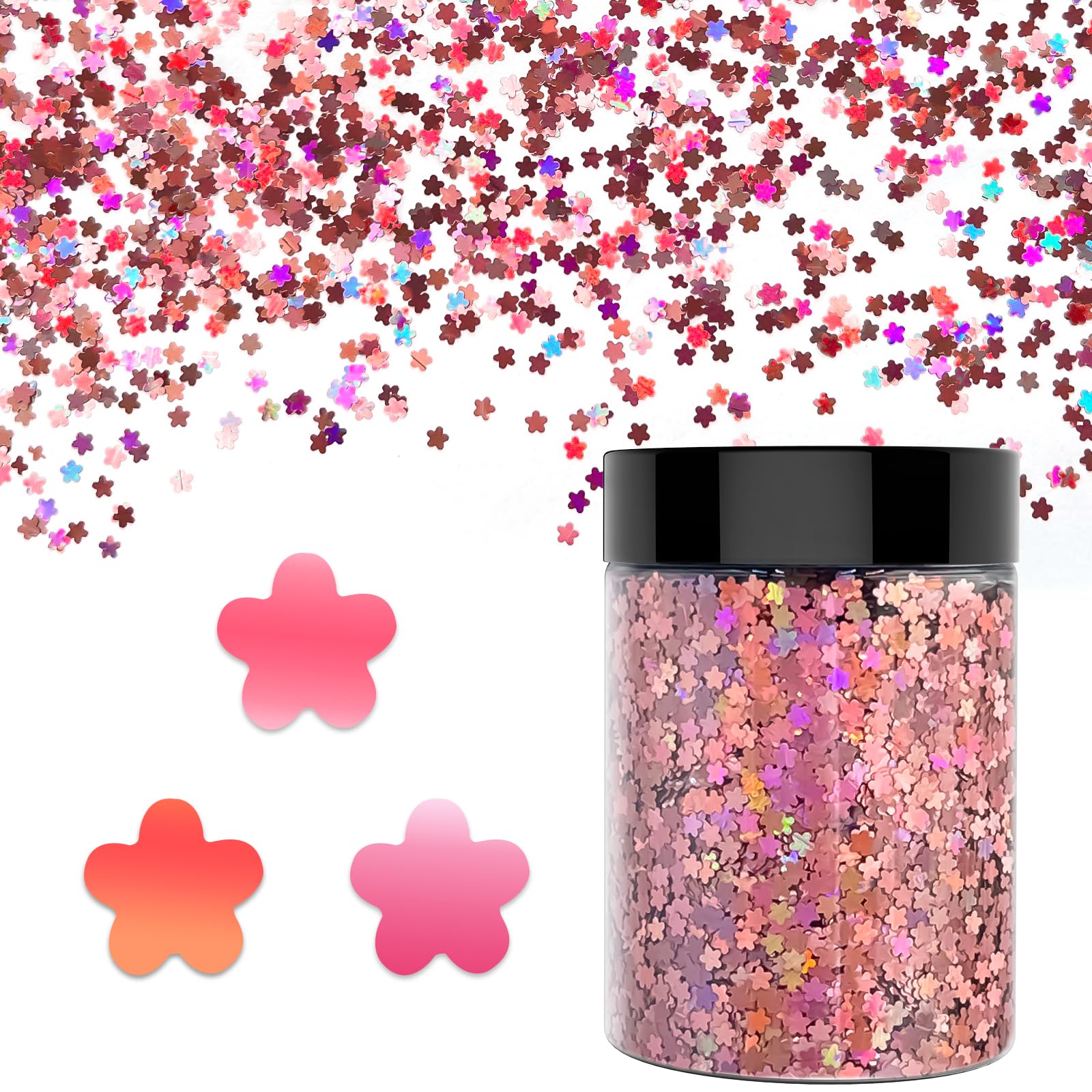 Photo 1 of ?50g/1.76oz Plum Blossom 3mm? Holographic Chunky Glitter, LightStone Sparkles Glitter, Bulk Glitter for Crafts Resin, Painting, Nail Art, Hair, Tumblers, Slime, Festival Decor, etc (Laser Pink)