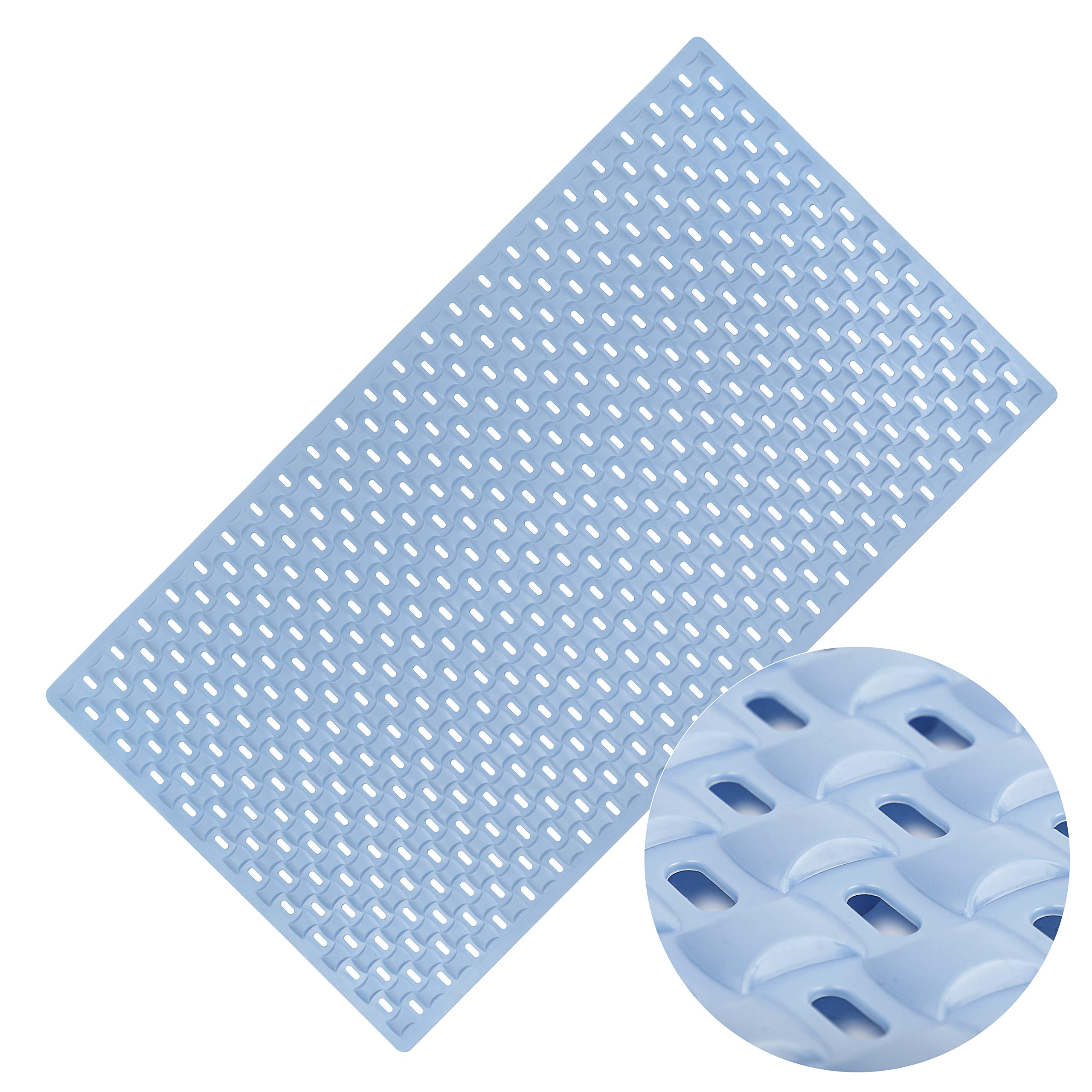 Qidordour Bathtub Mat Non Slip Shower Mat Anti Mould, Blue Pebble Bath Mat for Tub, Machine Washable Bathroom Tub Mat Mildew Resistant Rubber Shower Grip Mat with Drain Holes & Suction Cups, 40 x 70cm