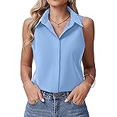 HOTOUCH Women's Sleeveless Button Down Shirts Hidden-Button Front Collared Dressy Casual Blouses Loose Office Tank Tops