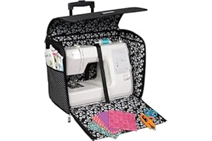 Everything Mary Collapsible Sewing Machine Case, Black Dot - Craft Rolling Tote Cover Bag with Wheels for Brother, Singer & Most Machines - Storage Organization Carrying Cart for Accessories