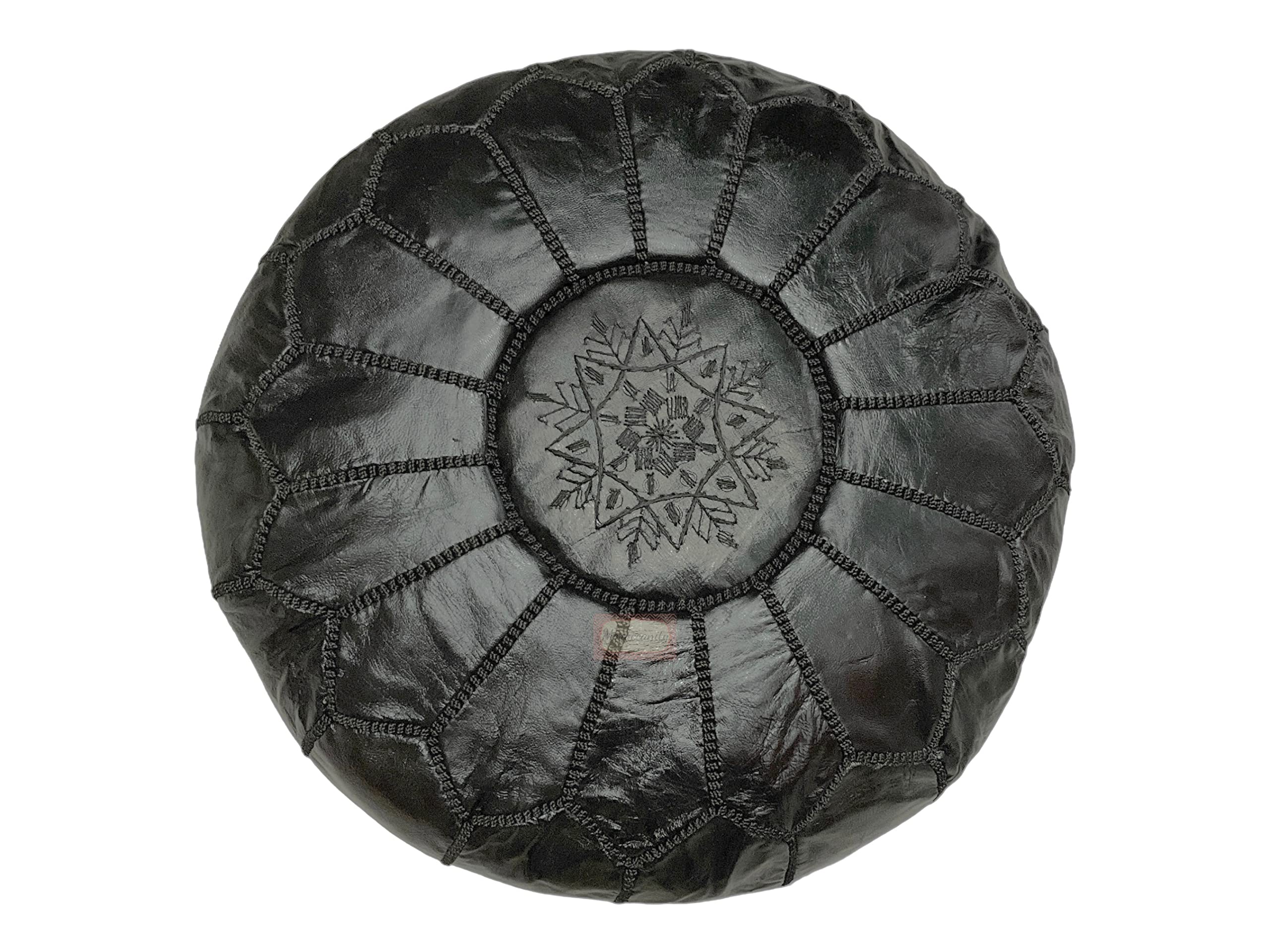 Handmade Real Leather Moroccan Pouffe - Luxury 100% Genuine Leather Ottoman Footstool - Unstuffed (Fully Black)