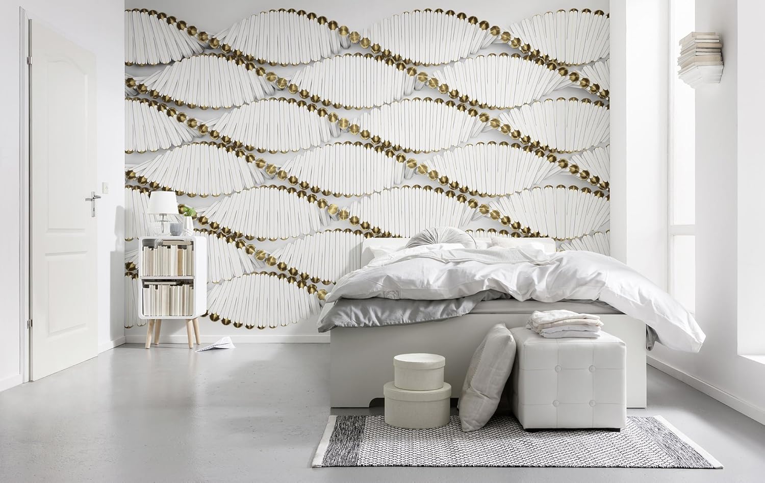 Komar Twist Wall Mural, Weiß, Gold, 368 x 254 cm