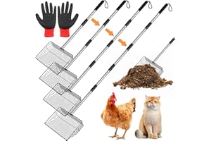 Jonkehai Chicken Poop Scooper 10inch Metal Extendable Metal Cat Litter Scoop 32 to 68" Long Chicken Coop Litter Scoop Litter Sifting Shovel Chicken Coop