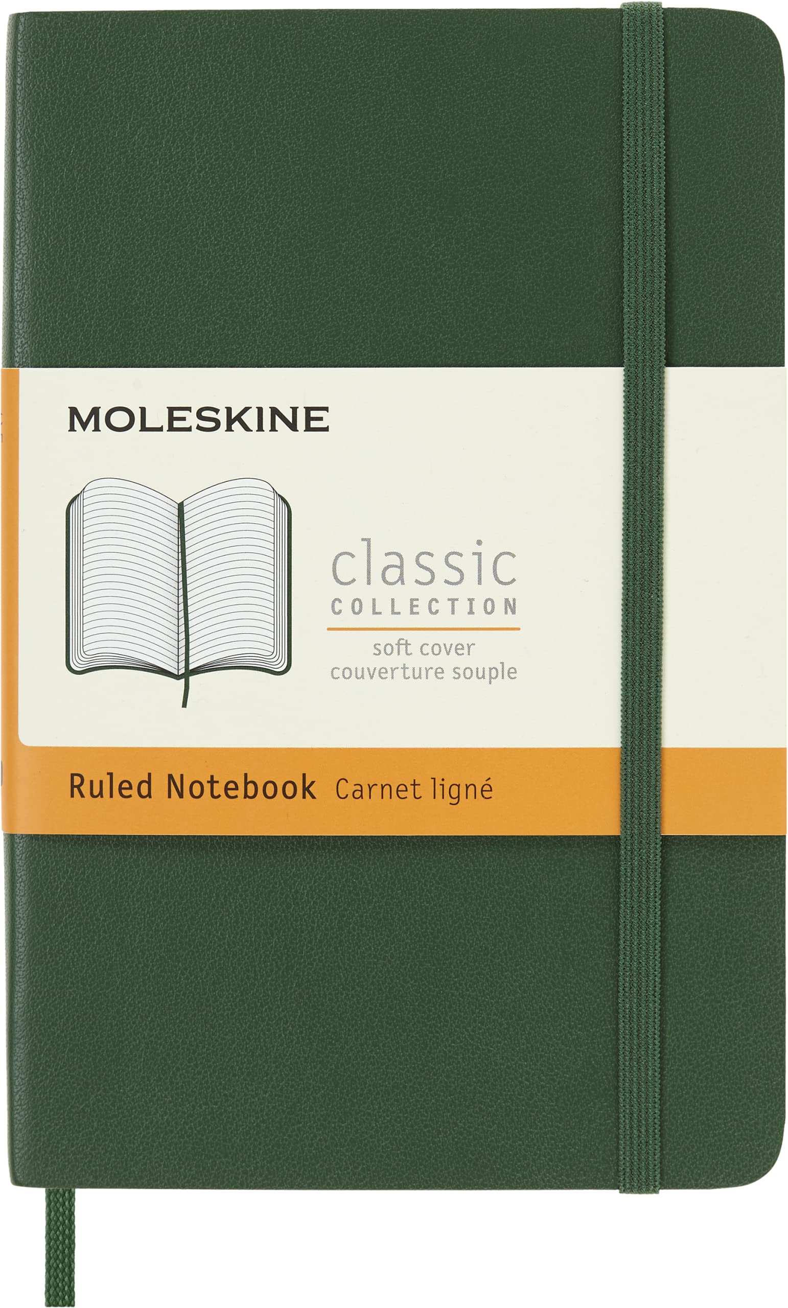 Moleskine Classic Notebook, Notebook With Ruled Pages, Soft Cover and Elastic Closure, Myrtle Green, Pocket, 9 x 14 cm, 192 Pages