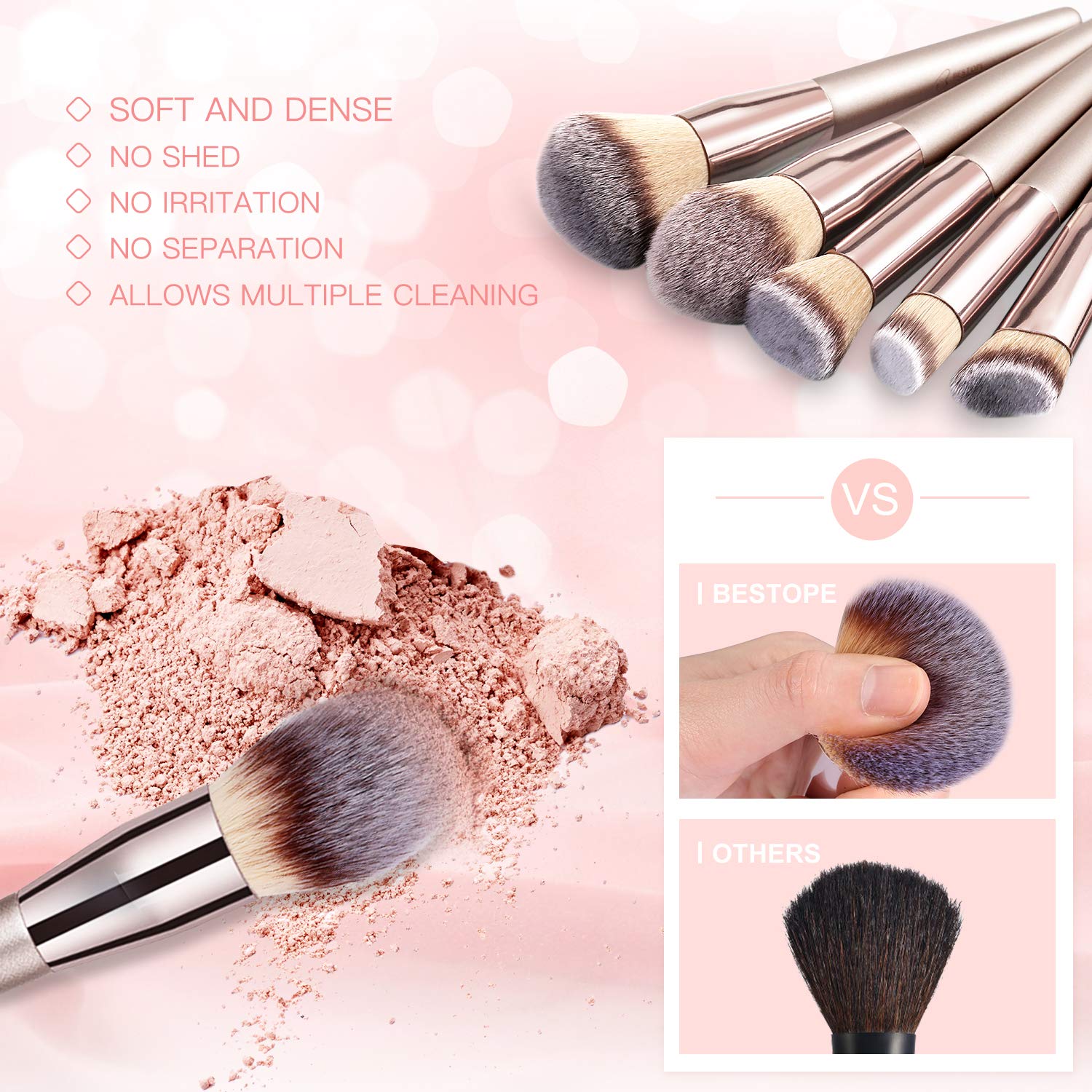 BESTOPE 20 PCs Makeup Brushes Premium Synthetic Contour Concealers Foundation Powder Eye Shadows Makeup Brushes with Champagne Gold Conical Handle: Beauty