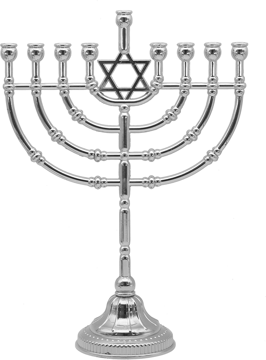 Ner Mitzvah Silvertone Candle Menorah for Chanukah Candles - Traditional Rounded Branches - Hanukkah Menorah: Home & Kitchen
