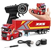 TOPMVP 1:64 RC Semi-Truck with Motorized Container Lift Trailer | Full-Proportional, Mini 4WD RTR, Full Independent Suspension, Pistol Grip, 2.4GHz, Simulated Haul &amp; Drift Racing