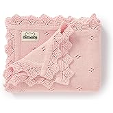mimixiong Cotton Baby Blanket Knitted Crochet Receiving Crib Nursery Swaddling Blankets for Newborn Baby Boy Girl Pastel Pink 30x40 Inch (Pack of 1)…