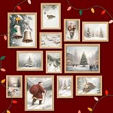 97 Decor Vintage Christmas Prints Unframed - Rustic Christmas Wall Art, Winter Pictures Wall Decor Aesthetic, Pine Tree Prints Reindeer Poster Xmas Artwork, Santa Photo Holiday Decorations For Bedroom