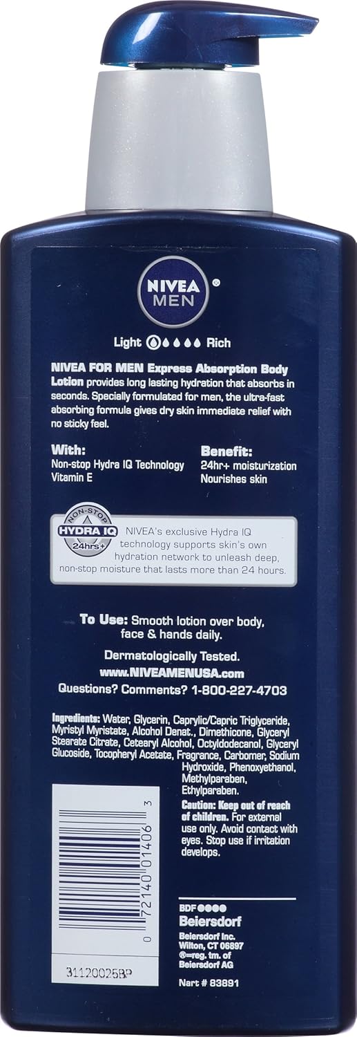 NIVEA Men Maximum Hydration 3-in-1 Nourishing Lotion - Body, Face, Hands - 16.9 Oz. Pump Bottle : Body Lotions : Beauty