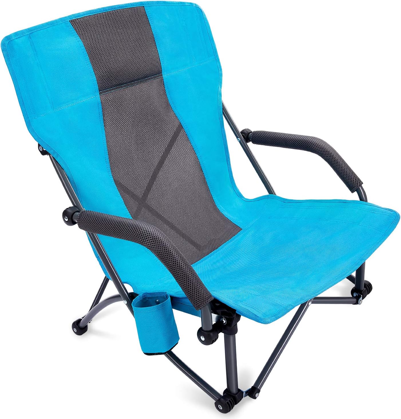 G4Free Low Beach Camping Folding Chair with Armrests, Ultralight Backpacking Chair with Cup Holder, for Camping Concert Lawn with Carry Bag (Blue): Kitchen & Dining