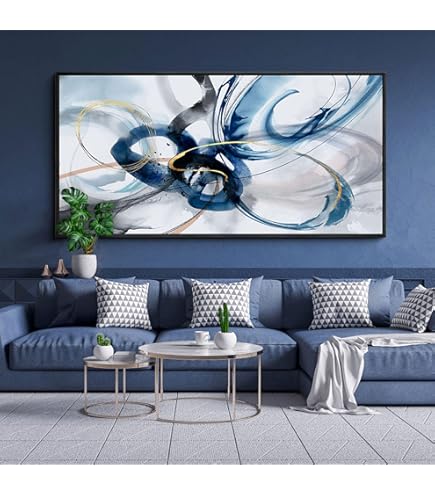 Mofutinpo Arte Abstracto En Negro Y Azul Para Pared: Gran Lienzo Moderno Para Decoración De Sala De Estar, Dormitorio, Oficina - Pinturas Y Cuadros De Pared En Azul, Gris, Negro Y