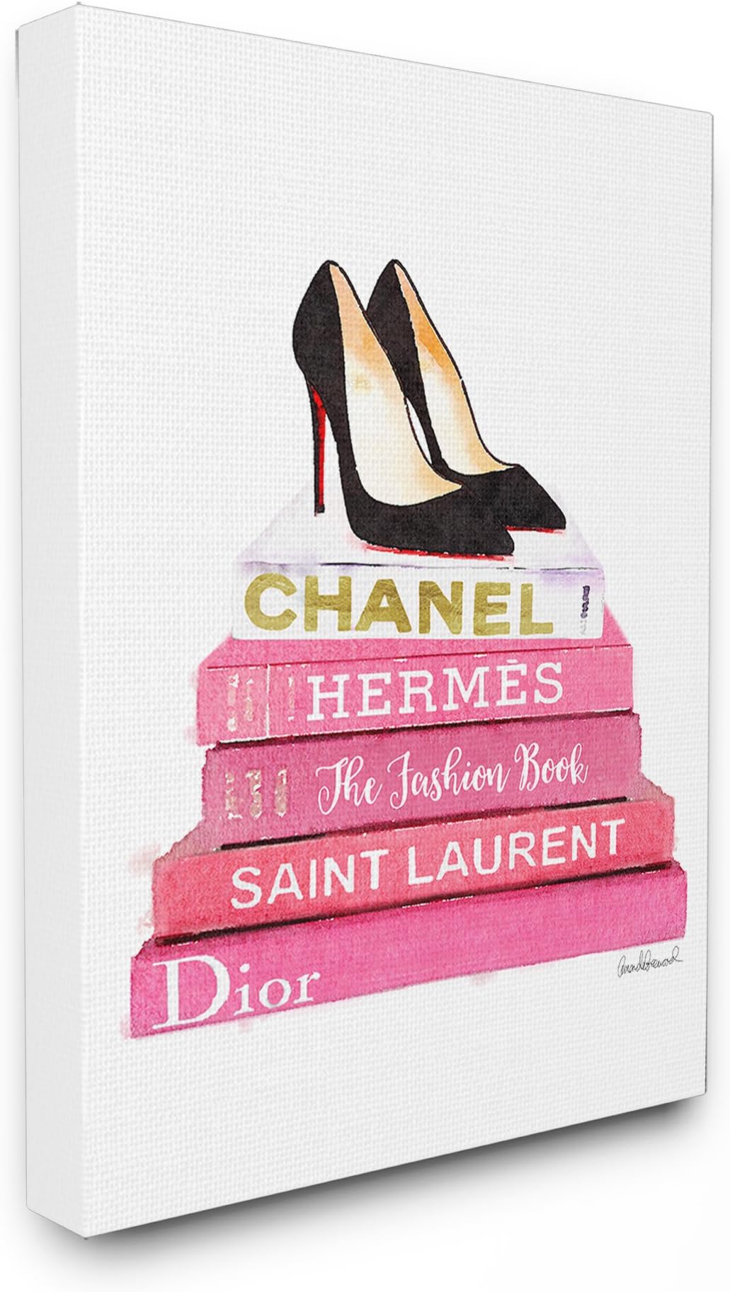 Stupell IndustriesGlam Pink Fashion Books Black Pump Heels Wall Art, 16x20, Gallery Wrapped Canvas