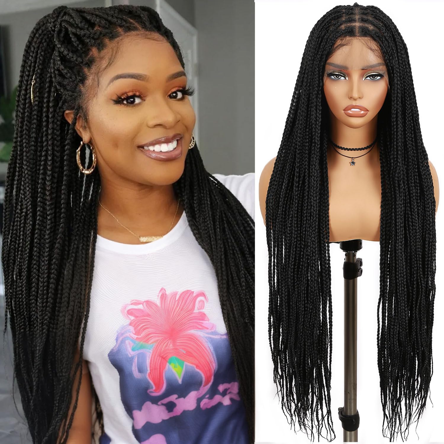 Fancy Hair 38 inch Knotless Box Braided Wigs for Black Women - 360 ...