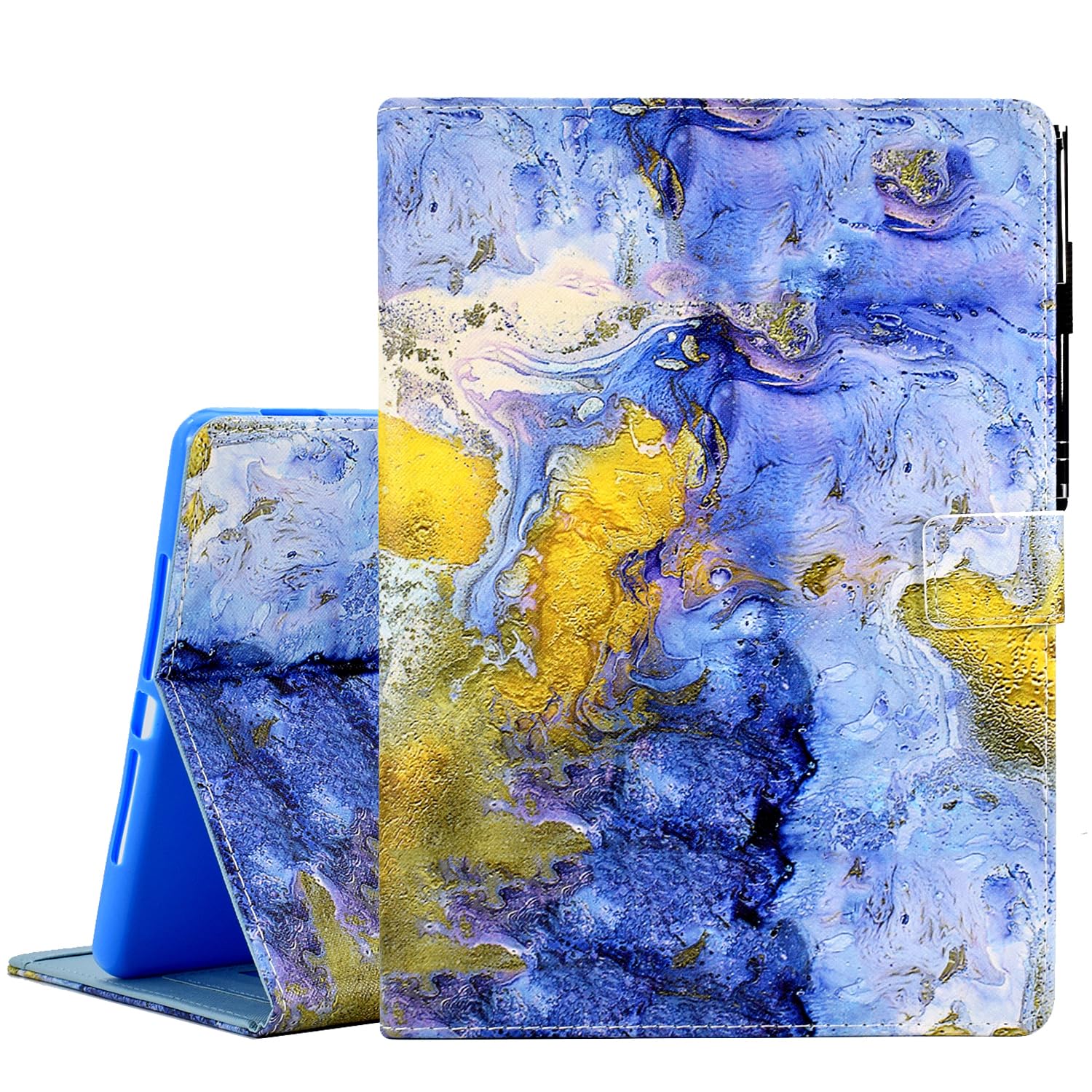 KEROM Case for iPad 6th/5th Generation, PU Leather Stand Folio Cover for iPad 9.7 inch/iPad Air 2/Air 1, with Auto Sleep/Wake, Pen Holder, Card Slots - Blue Gold — image 1