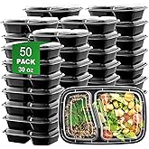 APSIC Meal Prep Containers 50 Pack - 30oz 2-Compartment Disposable Take Out Food Storage Containers with Leakproof Lids, BPA Free Plastic To Go Lunch Boxes, Microwave/Dishwasher/Freezer Safe