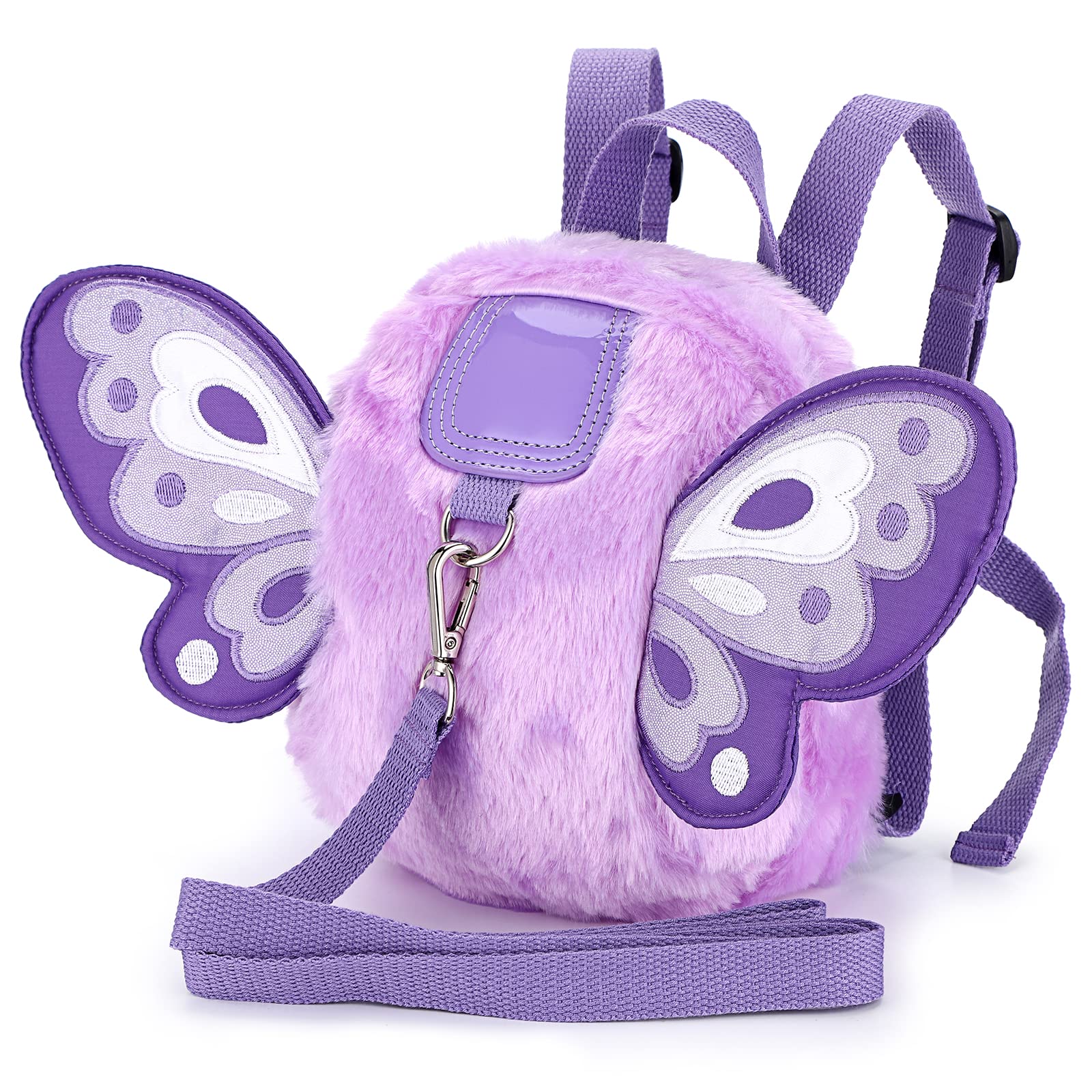 BTSKY Fluff Butterfly Baby Toddler Backpack Bag with Safety Rein - Kids Walking Harness Anti-Lost Harness Leash Strap Belt, Purple