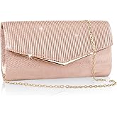 Larcenciel Clutch Purses for Women, Bling Vertical Lines Envelope Evening Bag w/Chain, Formal Ladies Handbags,9.05x1.97x4.72