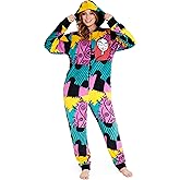 Disney The Nightmare Before Christmas One-Piece Pajamas for Women, Teens, Fleece Jumpsuit With Hood, Cozy Gifts for Women