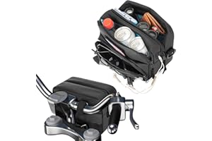 HODRANT Double-Layer Motorcycle Handlebar Bag, Waterproof Bicycle w/ USB Charge Hole & Shoulder Strap, Motorbike Storage Accessory Pouch for Cruiser Softail Dyna Sportsters (HD03301)