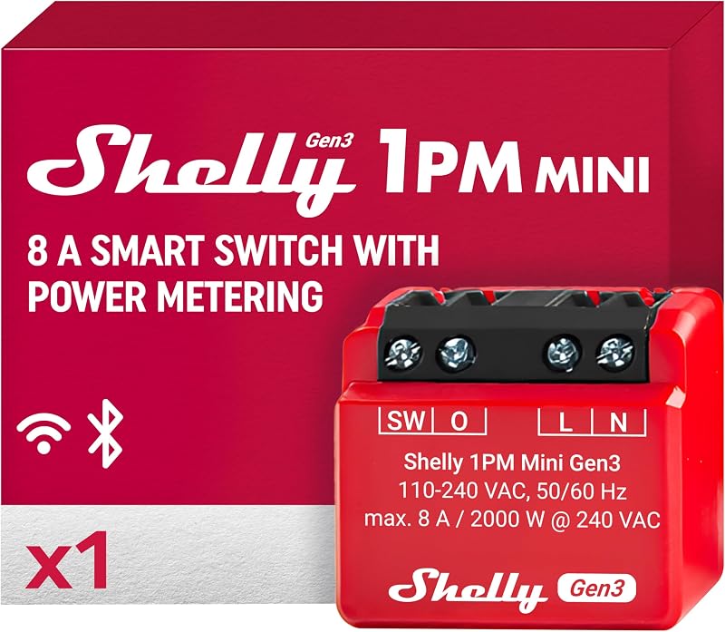 Shelly 1PM Mini Gen3 WiFi Smart Switch Relay 1 Channel 8A Power Monitoring