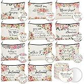 Kacctyen 20 Pcs Floral Inspirational Gifts Canvas Cosmetic Bags Compact Mirrors Makeup Bags Thank You Travel Toiletry Pouch Bulk Mothers Day Gifts for Church Women Teacher Coworker Employee