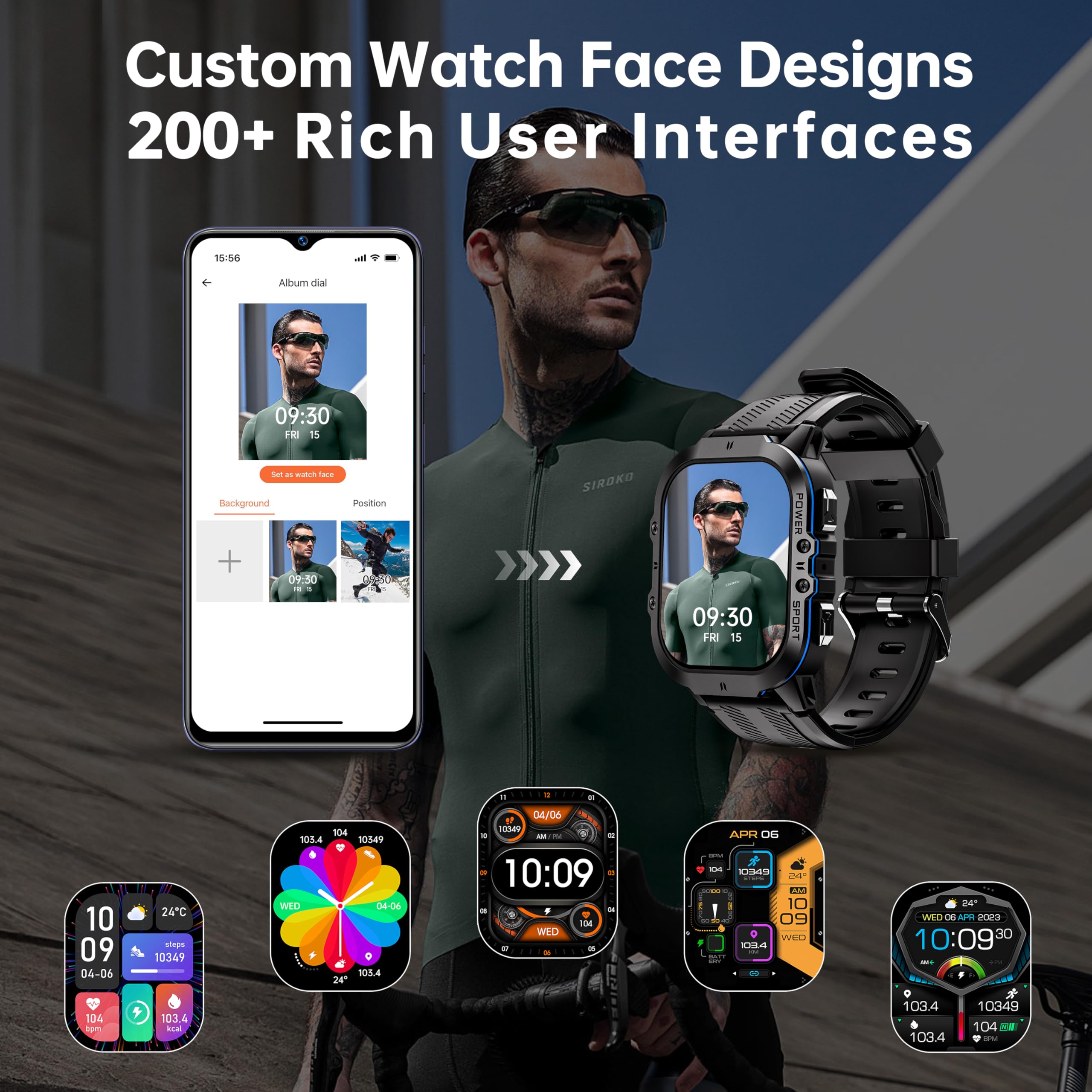 OUKITEL BT20 Military Smart Watches for Men(Answer/Make Calls), 1.96'' Fitness Smart Watches for Android/iPhone, Waterproof Smart Watch with Blood Pressure/Heart Rate/100+ Sport Modes, Watches for Men