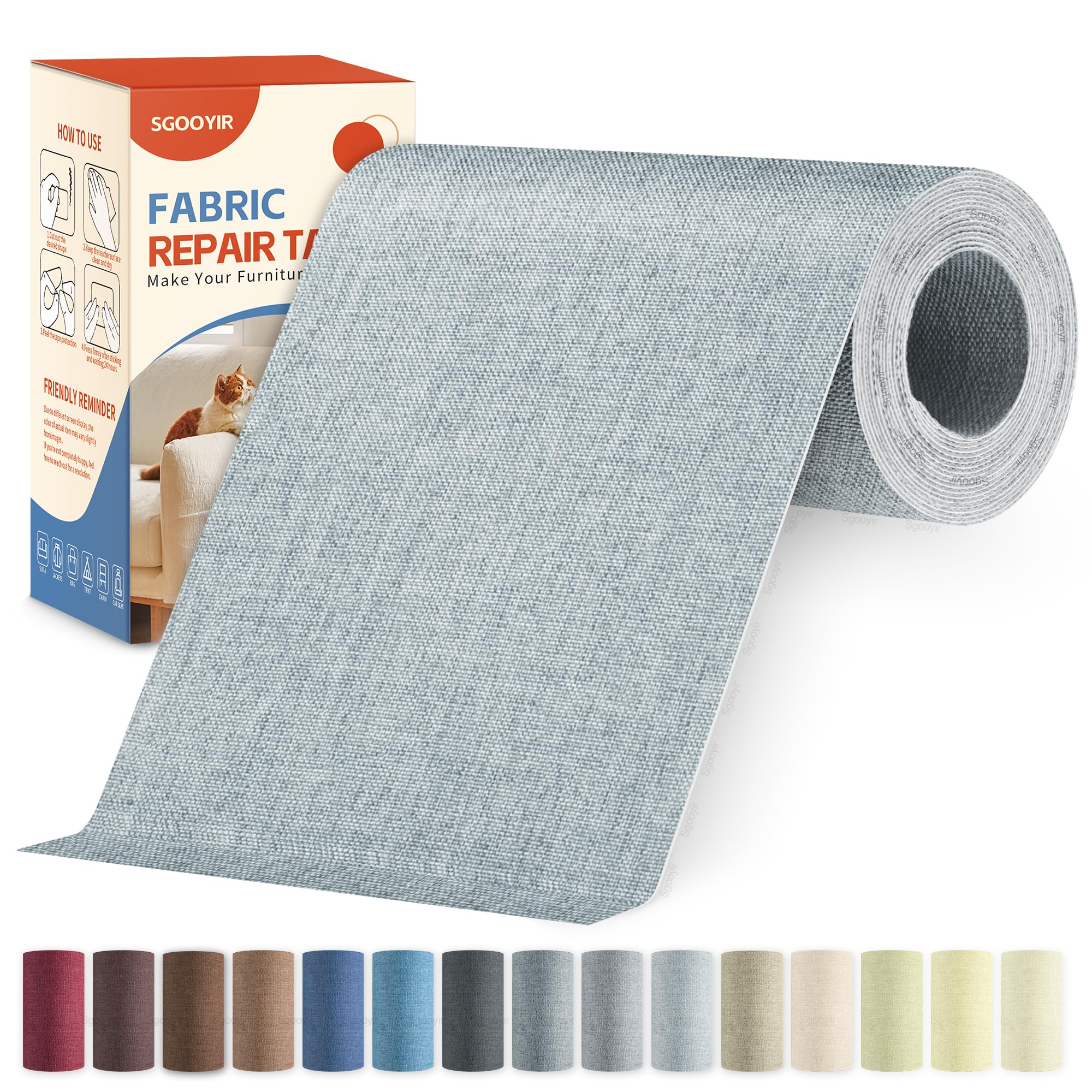 Photo 1 of Linen Fabric Repair Tape Kit, 4" x 80" Self-Adhesive Couch Patch Repair Fabric Patches for Furniture, Clothes, Upholstery, Carpets, Chairs, Sofas, Pillows Light Grey