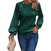AOVDE Women's Long Sleeve Sweaters Fall Casual Oversized Crewneck Jumpers Tops Comfy Knit Pullover Sweater Dark Green X-Large