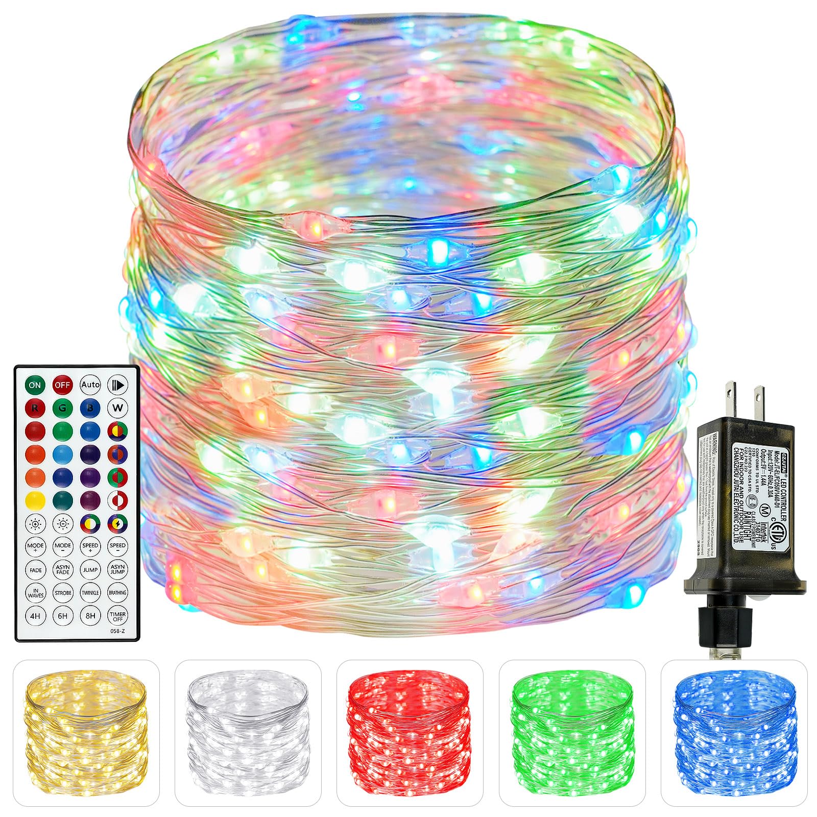 Photo 1 of 66Ft 200 LED RGB Color Changing Christmas Fairy Lights Plug in, Waterproof String Lights with Remote for Outdoor & Indoor, 24 Colors Twinkle Lights with Timer for Girl's Room Christmas Decorations