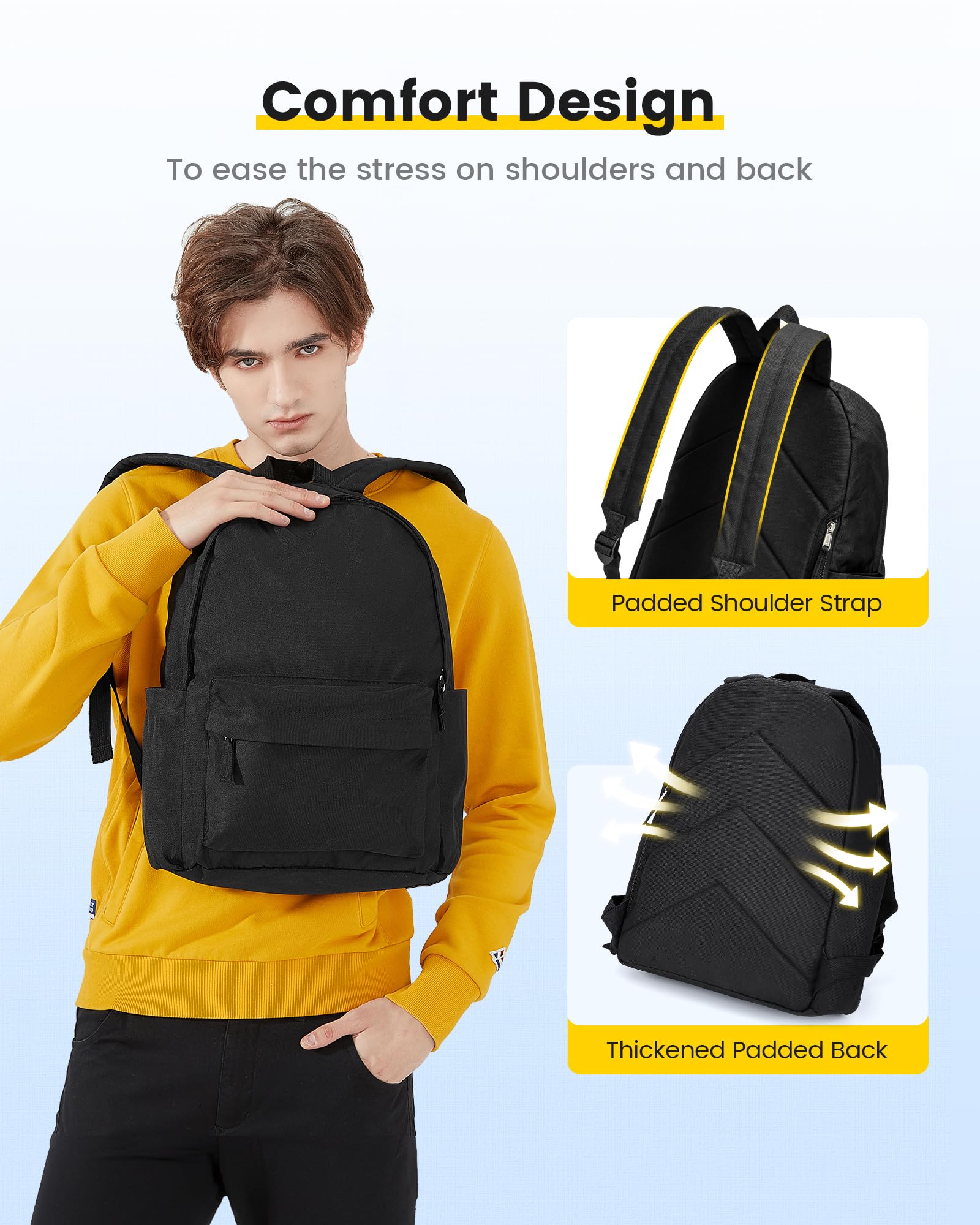 Vorspack Backpack for Men and Women - Basic Bookbag Casual Daypack Backpacks for College Work Travel