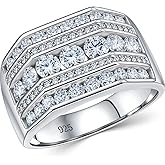 Heinlov D Color VVS1 Moissanite Wide Mens Wedding Band 925 Sterling Silver Promise Rings For Him Engagement Eternity Size 8-13