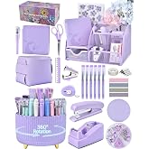 Vamrak Purple Desk Accessories and Organizers with Desk Organizer and 360&deg;Rotating Pen Holder stapler Pen and a Lot of Office Purple Office Supplies Beautifully Presented in a Gift Box