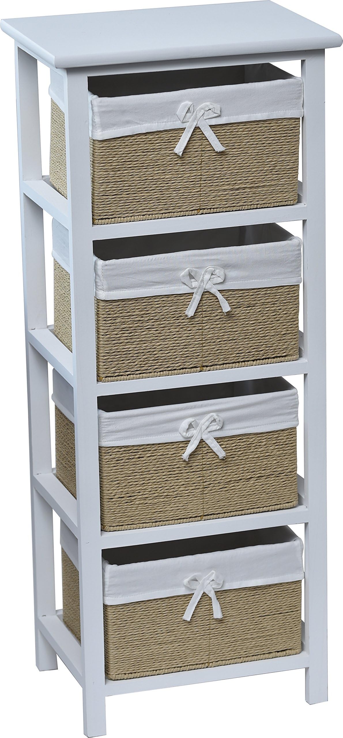 Chest of 4 drawers - Wicker look - Colour WHITE and NATURAL WOOD