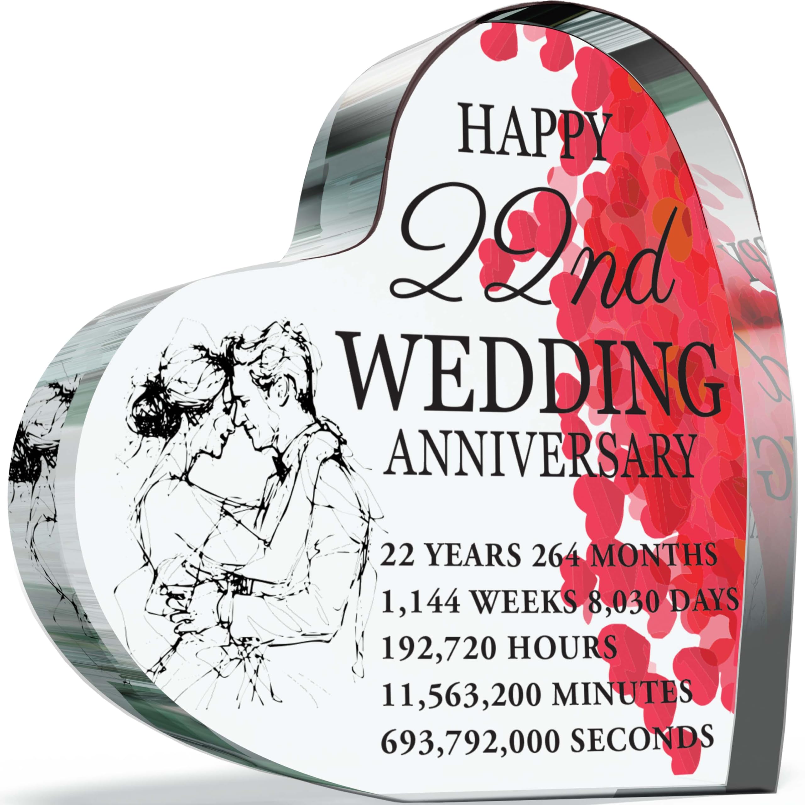 22nd Anniversary Plaque Gifts for Wife Husband - Happy 22nd Wedding Anniversary - I Love You Romantic Acrylic Heart Gift For Women Men, 100mm x 100mm Present For Couples Twenty-Second Anniversaries