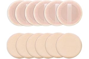 Sibba Loose Powder Puff 12 Pieces Round Velour Face Makeup Compact Body Container Setting Pressed Blending Foundation Cream Make Up Ribbon Strap Sponge Cushion Applicator (Skin Color)